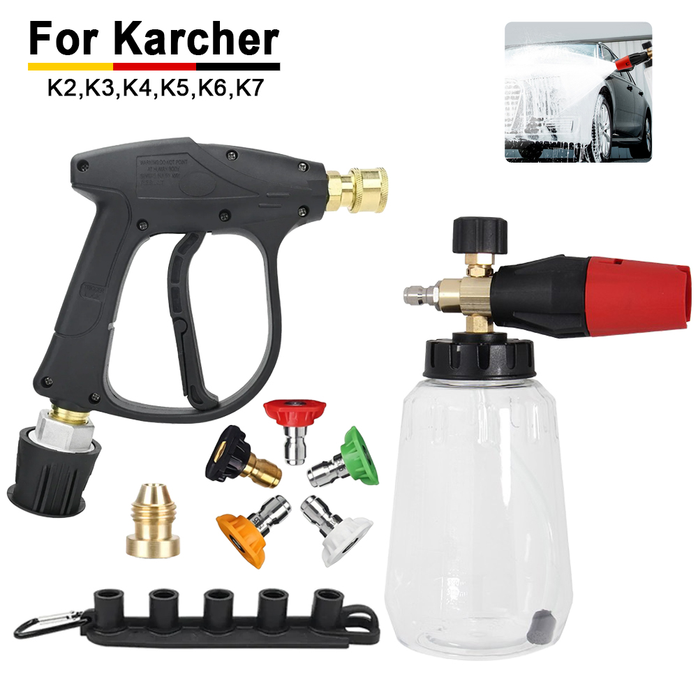 Foam Cannon Car Wash - Karcher-kompatibles Schneeschaumlanzen-Set – Hochdruck-Wasserpistole + Schnellanschluss